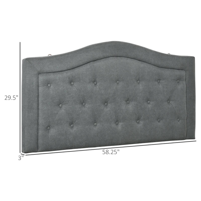 HOMCOM Upholstered Nailhead Trim Headboard, Home Bedroom Decoration for Full and Queen-Sized Beds, Grey