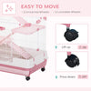 PawHut 32"L 6-Level Small Animal Cage Rabbit Hutch with Universal Lockable Wheels, Slide-out Tray for Bunny, Chinchillas, Ferret, Pink