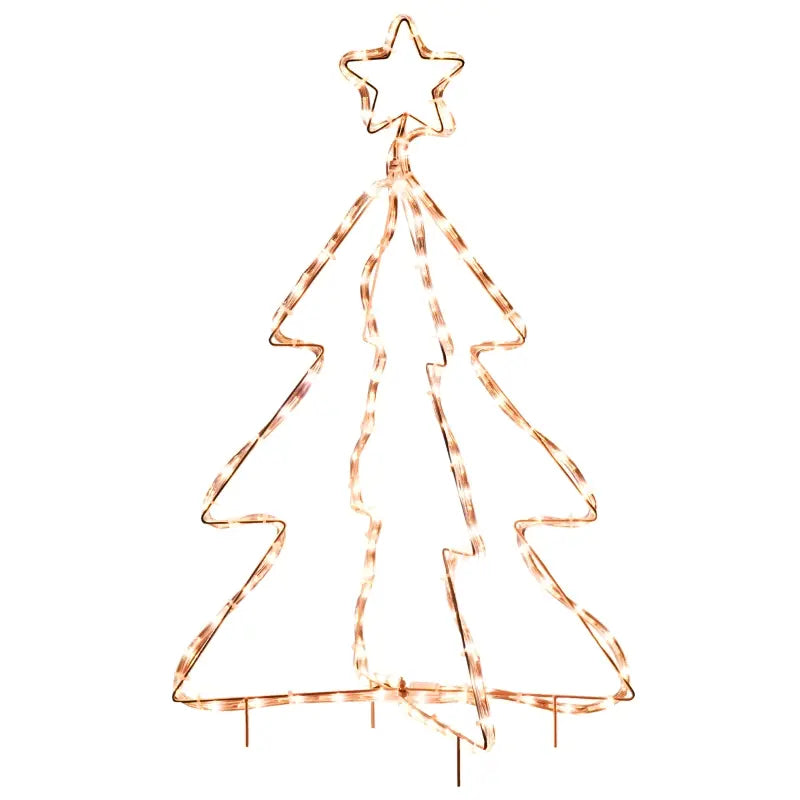 Outsunny Christmas LED Motif Rope Light Christmas Tree Outdoor Decoration, Warm White