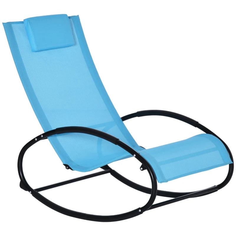 Outsunny Zero Gravity Rocking Chair Outdoor Chaise Lounge Chair Recliner Rocker with Detachable Pillow & Durable Weather-Fighting Fabric for Patio, Deck, Pool, Light Blue