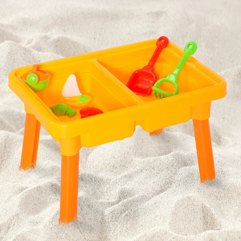 Qaba Kids Sand and Water Table with Lid Accessories 23.25" L x 16.5" W x 14.5" H - Multicolor
