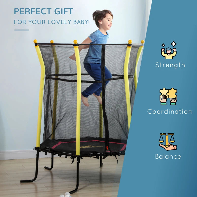 Qaba 5.2' Kids Small Trampoline with Enclosure, Springfree Toddler Trampoline with Net, for Single Jumper, Indoor Play Equipment for Ages 3-10