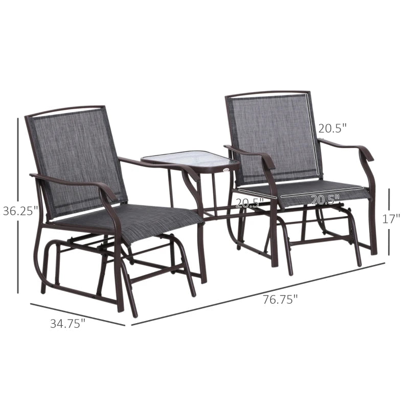 Outsunny Double Glider Chair Mesh Fabric with Center Table Patio