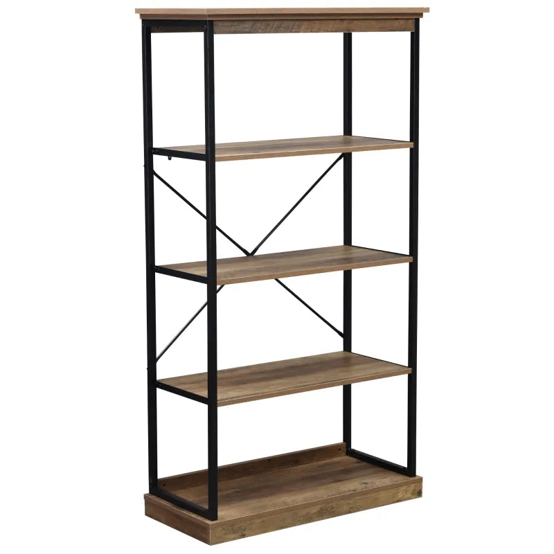 HOMCOM 31.5" Rustic Style Wood 4 Level Office Storage Shelf Bookcase, Brown