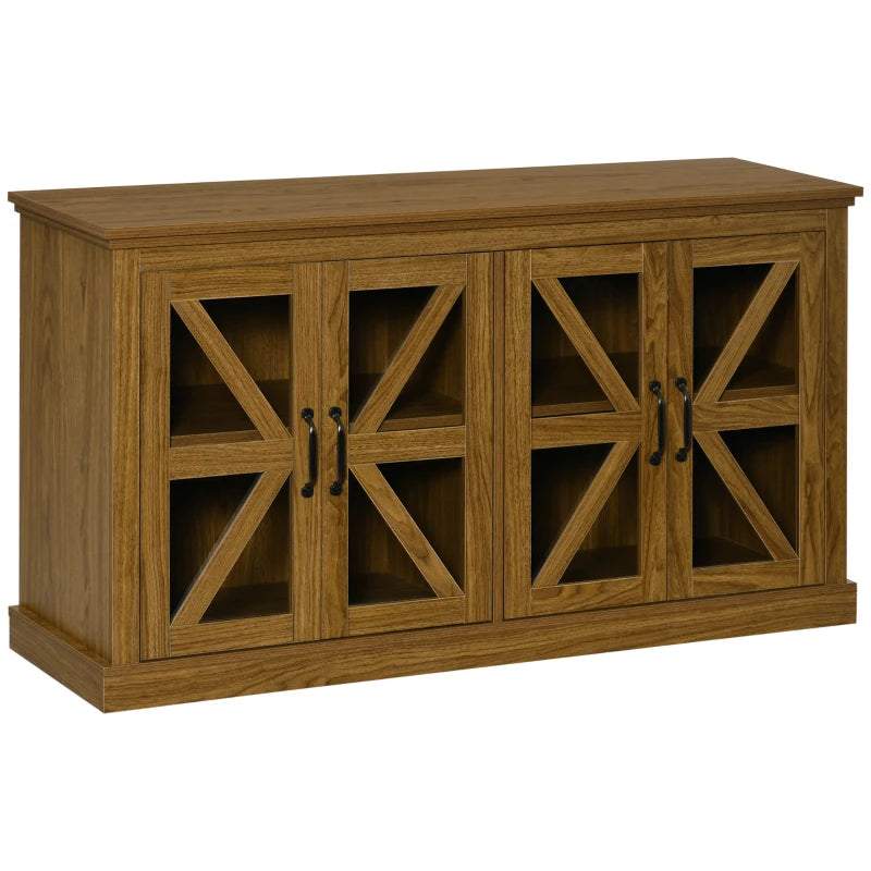 HOMCOM Sideboard Buffet Cabinet, Glass Door Credenza, Coffee Bar Cabinet with Adjustable Shelf, Natural