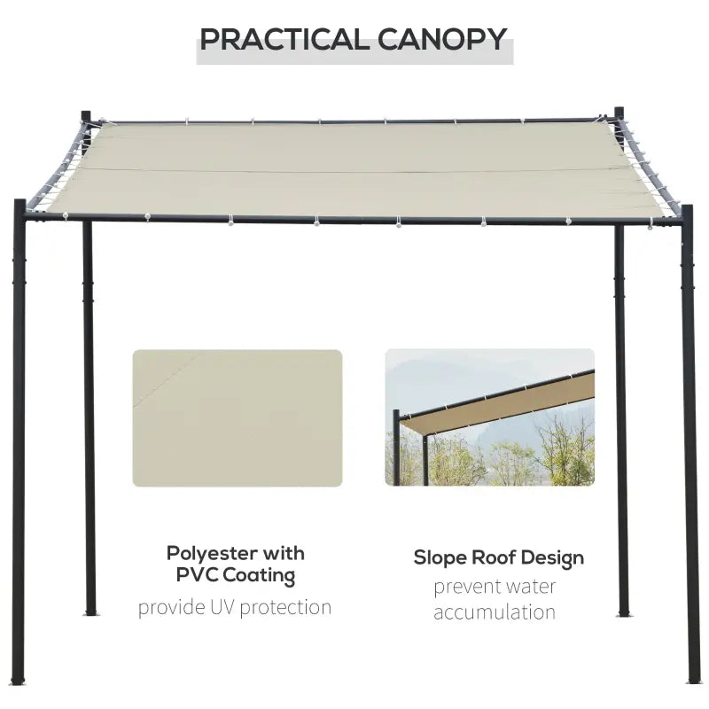 Outsunny 10' x 9.5' x 9.5' Outdoor Wall Patio Gazebo Canopy with PVC Coated Polyester Roof, Steel Frame, & Spacious Build, Beige