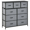 HOMCOM 9 Drawer Storage Chest Dresser, Storage Organizer Unit w/ Foldable Fabric Bins, Black / Grey / Natural Wood