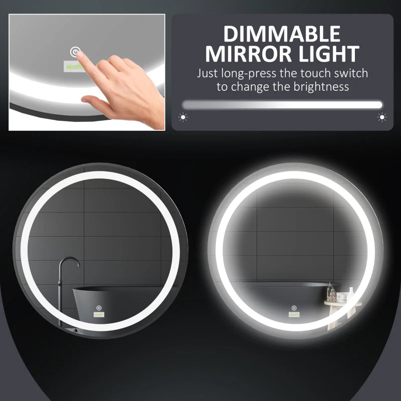 kleankin 28-Inch Lighted Bathroom Mirror for Wall, Dimmable LED Mirror with Memory Function, Round Mirror for Wall Decor