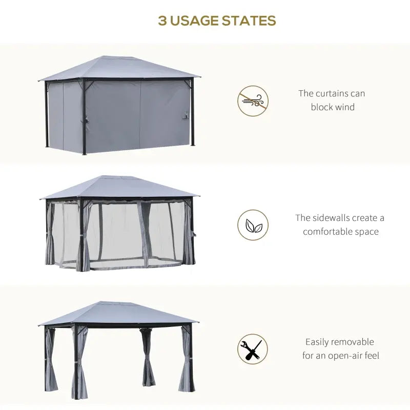 Outsunny 10' x 13' Patio Gazebo, Aluminum Frame, Outdoor Gazebo Canopy Shelter with Netting & Curtains, Garden, Lawn, Backyard and Deck, Gray