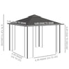 Outsunny 10' x 10' Metal Patio Gazebo, Double Roof Outdoor Gazebo Canopy Shelter with Tree Motifs Corner Frame and Netting, for Garden, Lawn, Backyard, and Deck, Brown