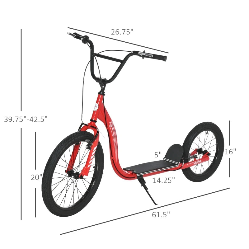ShopEZ USA Youth Scooter Adjustable Height, Front Rear Caliper Brakes Inflatable Wheels, Red
