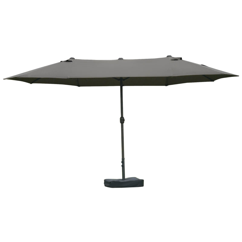 Outsunny Patio Umbrella 15' Steel Rectangular Outdoor Double Sided Market with base, UV Sun Protection & Easy Crank for Deck Pool Patio, Beige