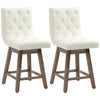 HOMCOM Bar Stools, Set of 2, Swivel Bar Chairs, 25.5" High Fabric Tufted Breakfast Barstools, Cream White