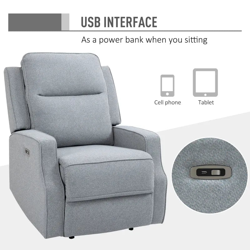 HOMCOM Electric Power Recliner, Wall Hugger Armchair with USB Charging Station, Sofa Recliner with Linen Upholstered Seat and Retractable Footrest, Blue