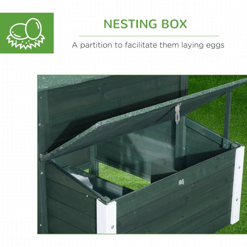 PawHut 84" Wooden Chicken Coop, Large Chicken House, Backyard Poultry Hen Cage with Nesting Box, Outdoor Run, Removable Tray, Green