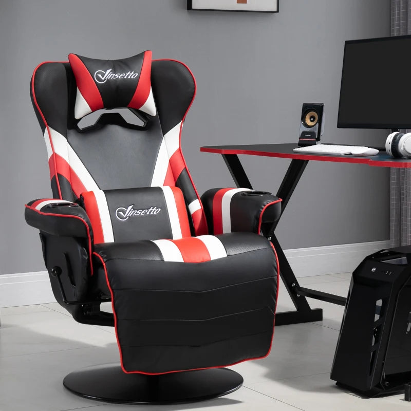 Vinsetto Gaming Chair, Racing Style Computer Recliner with Lumbar Support, Footrest and Cup Holder, Black/White/Red