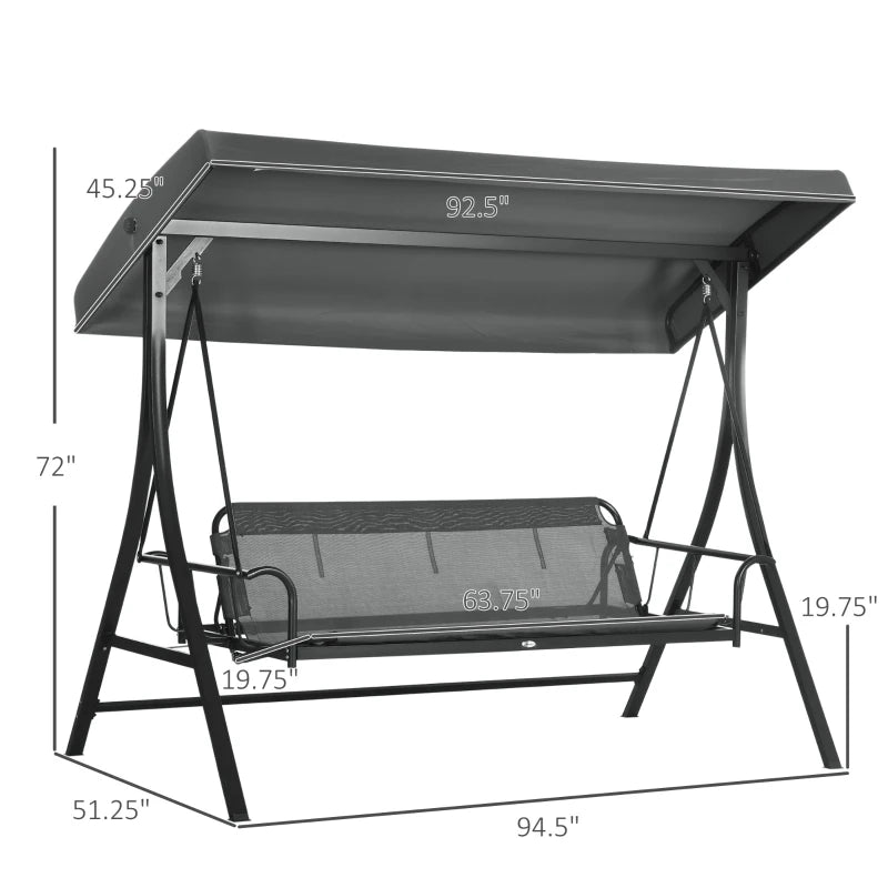 Outsunny 3 Person Patio Swing Chair Bed, Converting Flatbed, Outdoor Porch Swing Glider with Adjustable Canopy, Removable Cushions, Pillows, for Garden, Poolside, Backyard, Gray