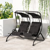 Outsunny Patio Swing Chair with 2 Separate Seats, Outdoor Swing Glider with Removable Canopy and Cup Holders, for Porch, Garden, Poolside, Backyard, Gray