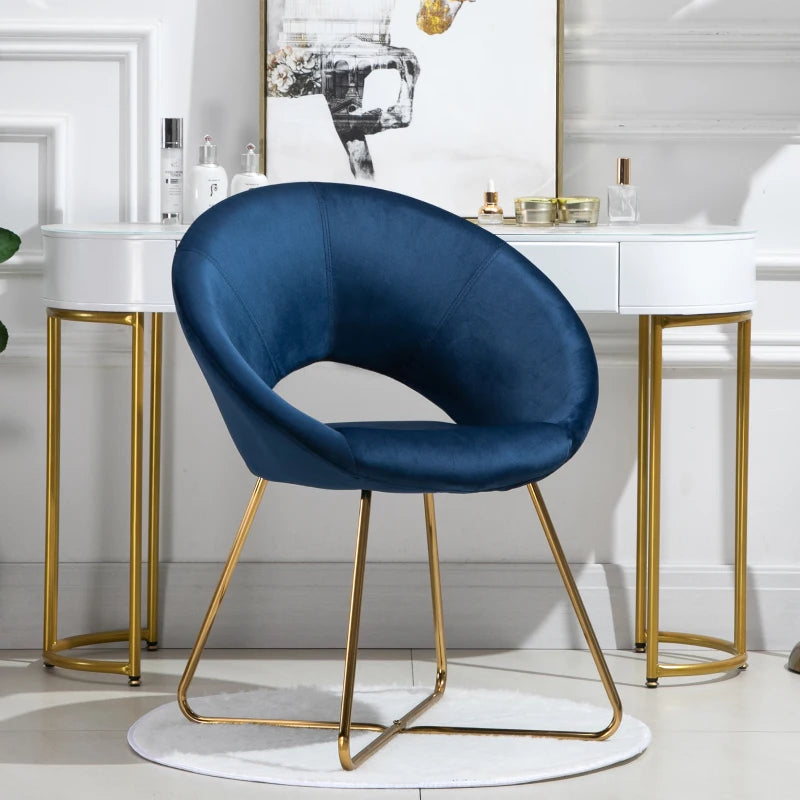 HOMCOM Modern Accent Velvet Chair Open Curved Mid-Back Upholstered Vanity Chair with Gold Plating Metal Legs for Living Room/Office/Reception, Grey