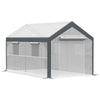 Outsunny 12' L x 7' W x 7' H Outdoor Walk-In Tunnel Greenhouse, Garden Warm Hot House with Roll Up Windows, Zippered Mesh Door, and Weather Cover, White/Dark Grey