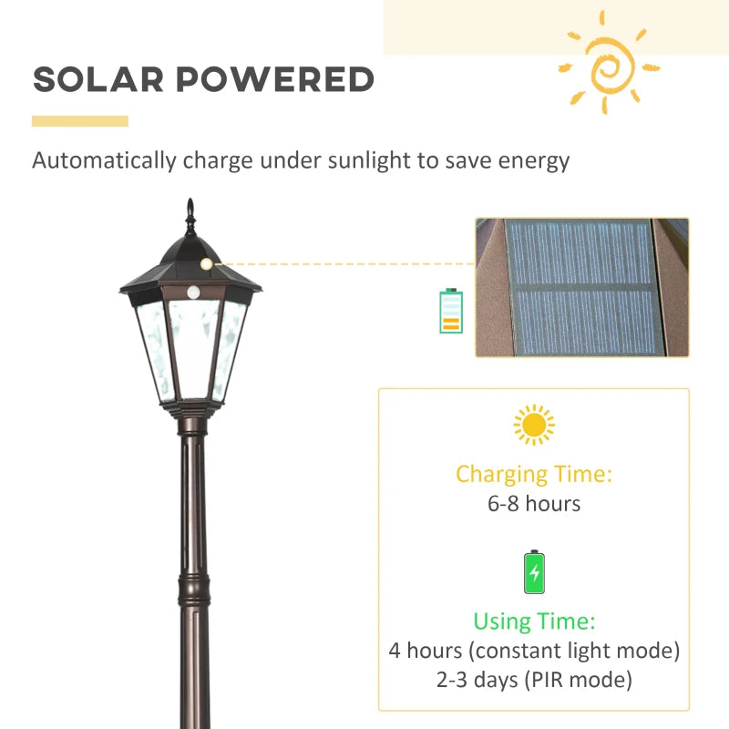 Outsunny 94.5" Solar Lamp Post Light, Dusk to Dawn Vintage Style Street Light, Aluminum Solar Powdered Lamp, PIR Motion Sensor for Garden, Lawn, Pathway, Driveway, Brown