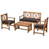 Outsunny 4 Piece Acacia Wood Outdoor Patio Furniture Set with 2 Armchairs, 1 Sofa, & 1 Coffee Table, Cushions Included