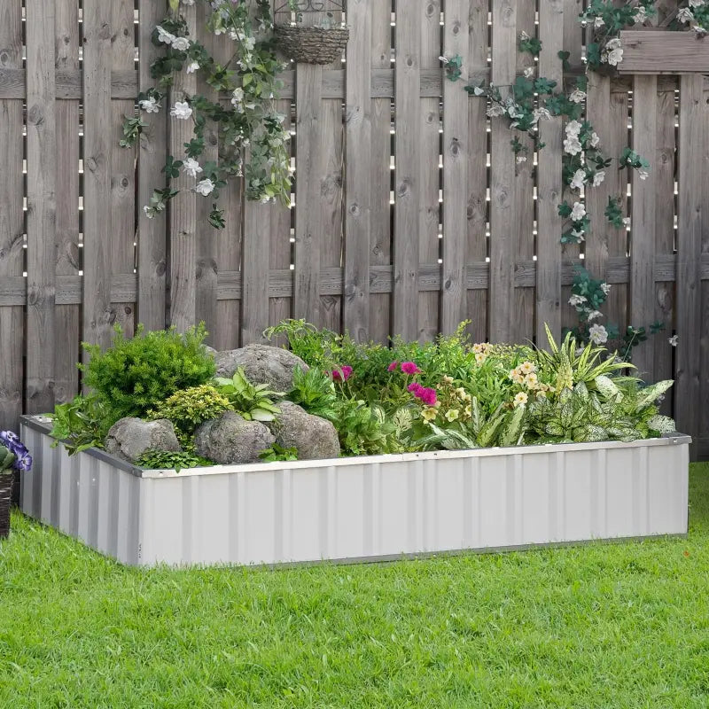 Outsunny 4' x 2' x 1' Galvanized Raised Garden Bed, Metal Planter Box Raised Bed for Vegetables, Flowers, Plants and Herbs, Grey