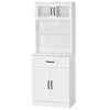 HOMCOM Freestanding Kitchen Pantry, 4-Door Buffet Cabinet with Hutch, Coffee Bar with Adjustable Shelves, 63.5 Inches, White
