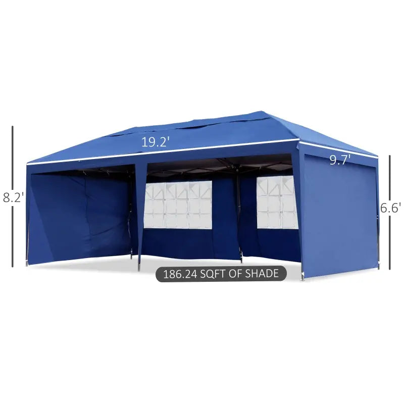 Outsunny 10' x 20' Pop Up Canopy Tent with 4 Sidewalls, Heavy Duty Tents for Parties, Outdoor Instant Gazebo with Carry Bag, for Outdoor, Garden, Patio, Blue