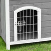 PawHut Foldable Wooden Dog House Raised Puppy Cage Kennel Cat Shelter for Indoor & Outdoor w/ Lockable Door Openable Roof Removable Bottom for Small and Medium Pets Grey