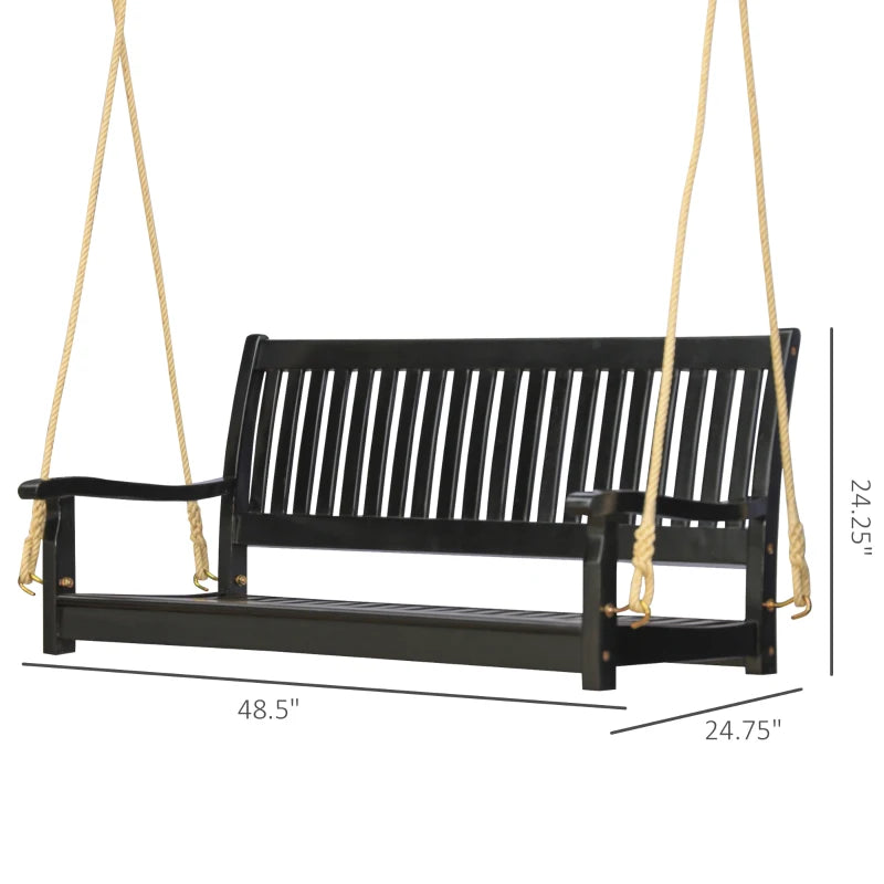 Outsunny Wooden Swing Bench Garden w/ Supportive Ropes for 2 Person Without Frame-1