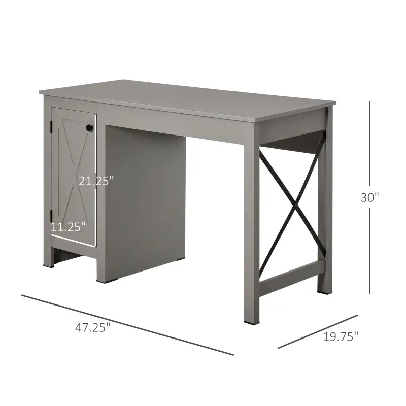 HOMCOM Computer Table with Cabinet Metal X-Bar for Living Room Study Office Grey