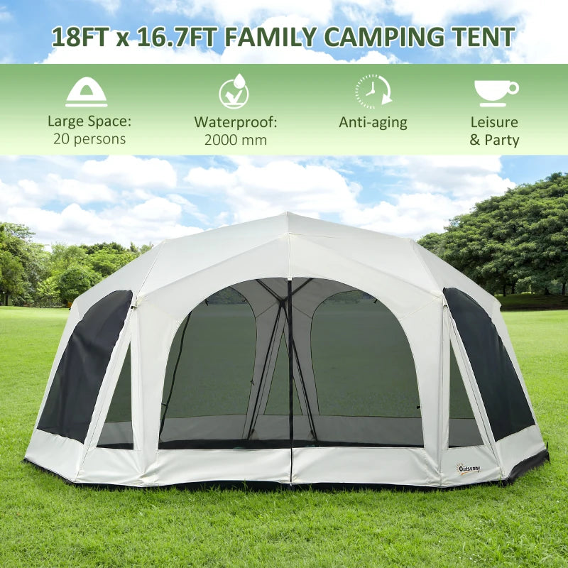 Outsunny Outdoor Camping Tent for 4 People, Waterproof Compact Portable Camping Travel Gear, 2 Doors, Hook for Light, Orange
