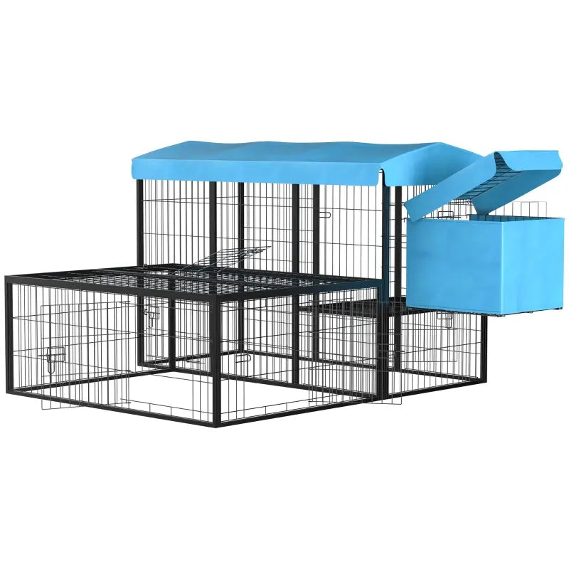 PawHut Metal Chicken Coop, Outdoor Poultry Cage, w/ Run, Nesting Box, Canopy, Blue
