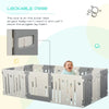 Qaba 16-Piece Children Baby Playpen Kids Activity Center Fence for Kids with Easy Safety Gate & Built-In Fun Toys - Grey
