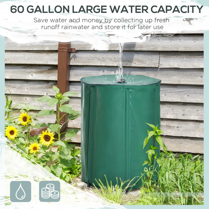 Outsunny 60 Gallon Rainwater Harvesting System Collection Tank with Collapsible Runoff