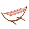 Outsunny 13 FT Outdoor Hammock with Stand, Single Bed,  Arch Wooden Hammock with Straps and Hooks, Multi-color Stripe