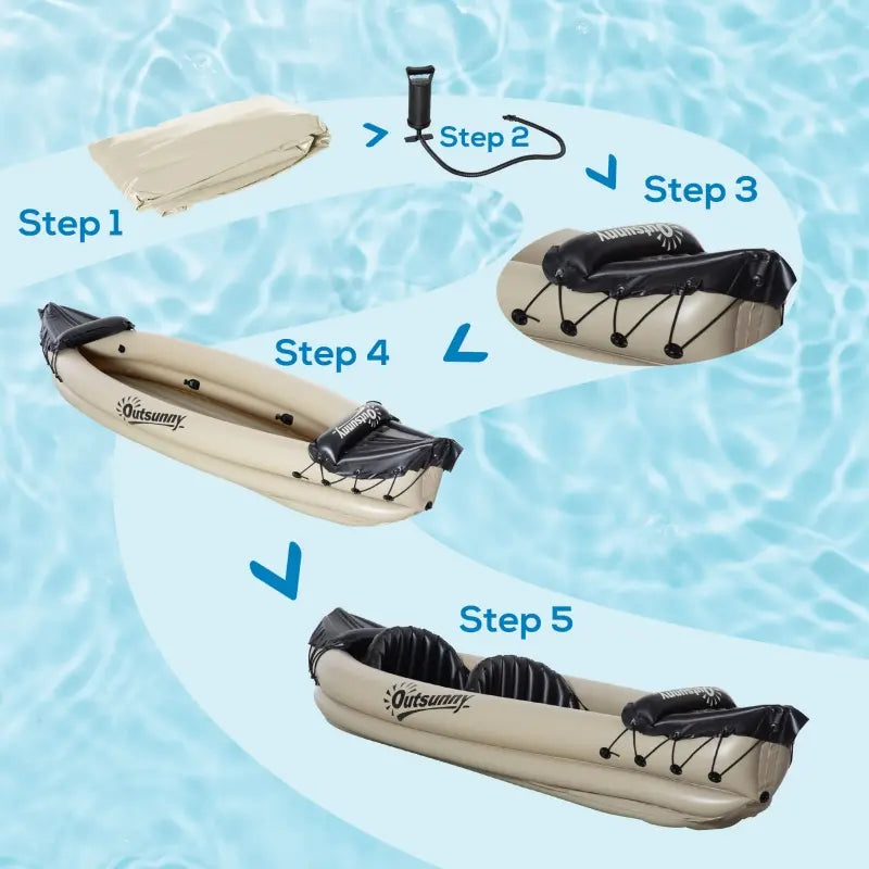 Outsunny K2 Kayak, 2 Person Inflatable Kayak, Includes Paddles, Aluminum Oars, Repair Kit, Portable Tandem Blow Up Boat, Beige