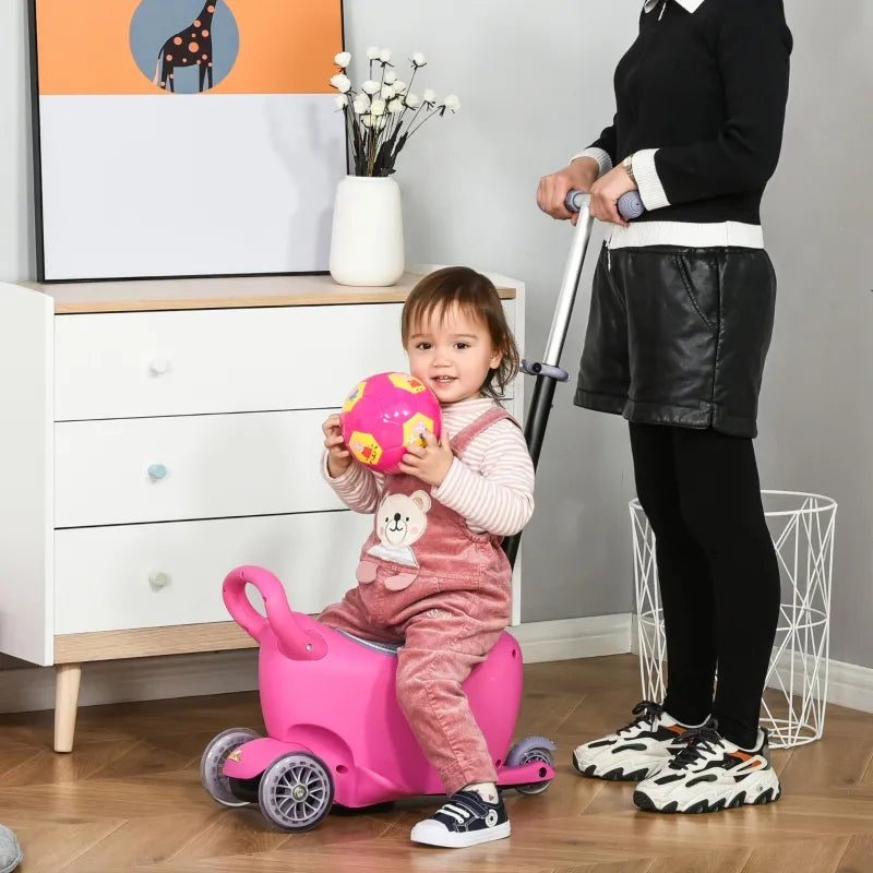 Qaba 3-in-1 Kids Scooter, Sliding Walker Push Car with 3 Wheels, Height Adjustable, Pink