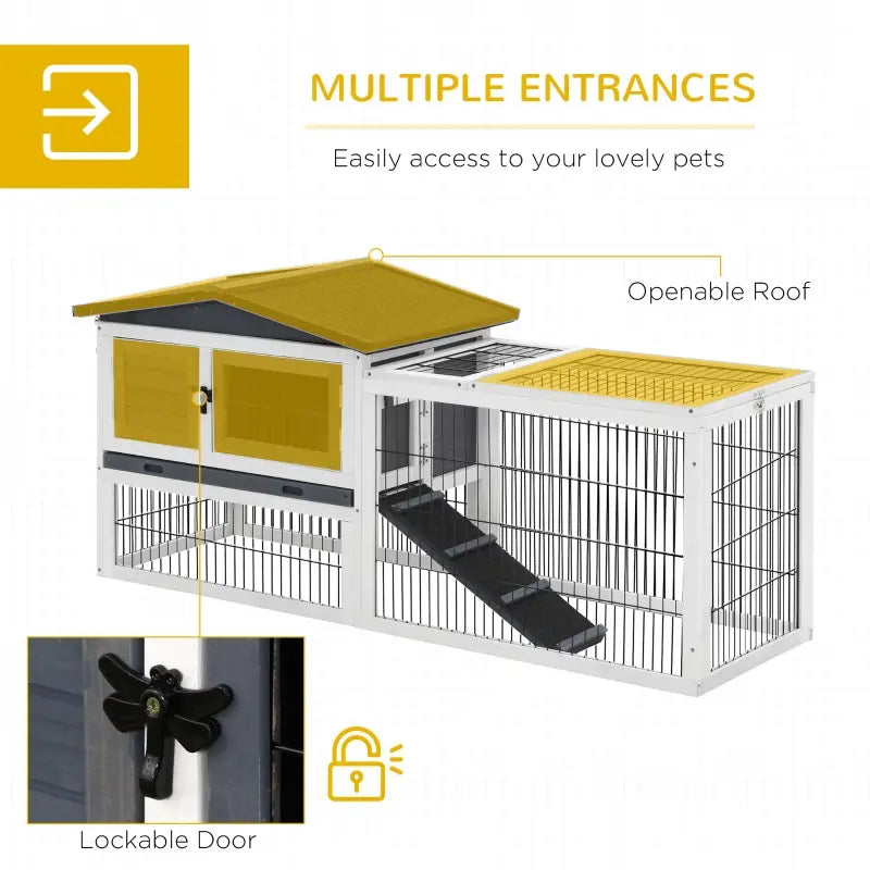PawHut Rabbit Hutch Metal Bunny Cage, Wire and Easy Clean Tray with 2 House Levels and Patio Space  59" L x 20.75" W x 26.75" H