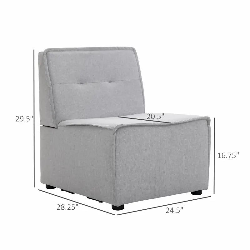 HOMCOM Modern Modular Chair Armless Fabric Seating Lounge Sofa for Living Room, Grey
