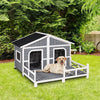 PawHut 59"x64"x39" Outdoor Dog Kennel Weatherproof Rustic Log Cabin Style Wooden Raised Large Pet Shelter Nap w/ Porch Deck