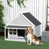PawHut Dog House Outdoor with Openable Top, Raised Weather Resistant Dog Shelter with Front Door, PVC Curtain, Porch for Medium Sized Dog, Natural wood