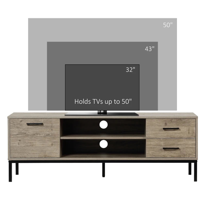 HOMCOM TV Stand for TV up to 50 Inches, Entertainment Center with Door, Open Storage and Drawers, TV Table with Steel Legs, Gray