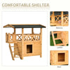 PawHut 2-Story Indoor / Outdoor Elevated Wooden Cat House Shelter with Balcony Roof