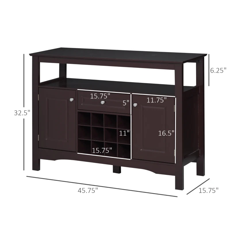 HOMCOM Coffee Bar Cabinet, Modern Sideboard Buffet Cabinet, Wine Cabinet with Drawer and 12-Bottle Wine Rack for Living Room, Espresso