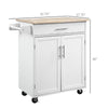 HOMCOM Kitchen Island Cart Rolling Trolley Cart with Drawer, Storage Cabinet & Towel Rack, White