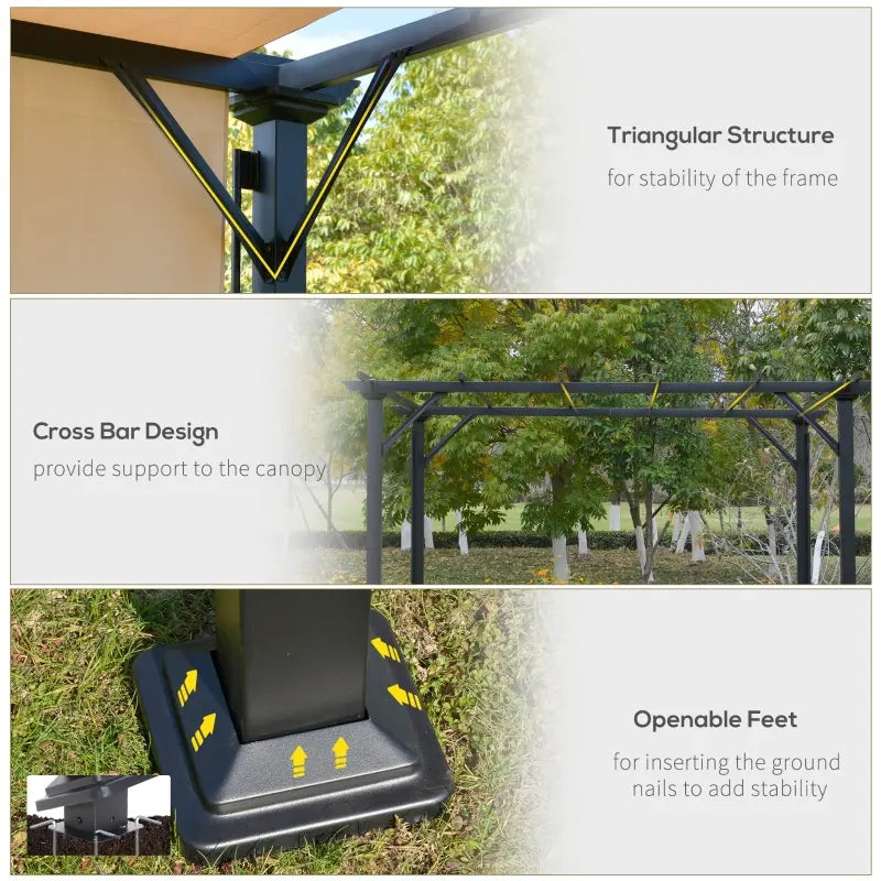 Outsunny 12' x 10' Outdoor Retractable Pergola Canopy with Sun Shade Unique Design Canopy Patio Metal Shelter for Garden Porch Beach, Beige