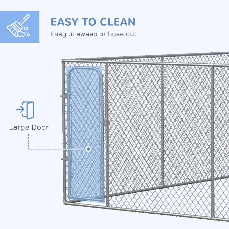 PawHut Outdoor Dog Kennel, Galvanized Chain Link Fence Heavy Duty Pet Run House, Chicken Coop with Secure Lock Mesh Sidewalls for Backyard Garden, Silver