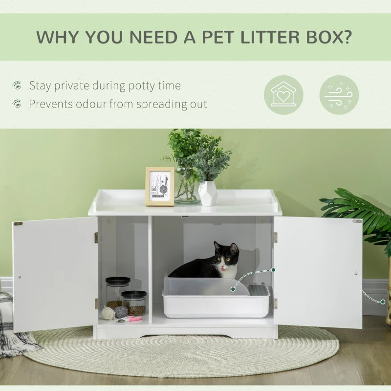 PawHut Hidden Litter Box Enclosure Furniture with Storage, Adjustable Divider, Indoor Pet House Side Table, Grey